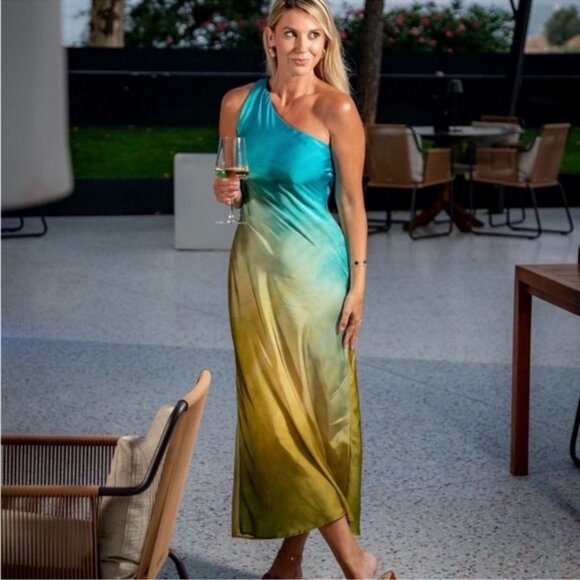 ZARA ASYMMETRICAL SATIN EFFECT TIE DYE DRESS - Picture 7 of 16